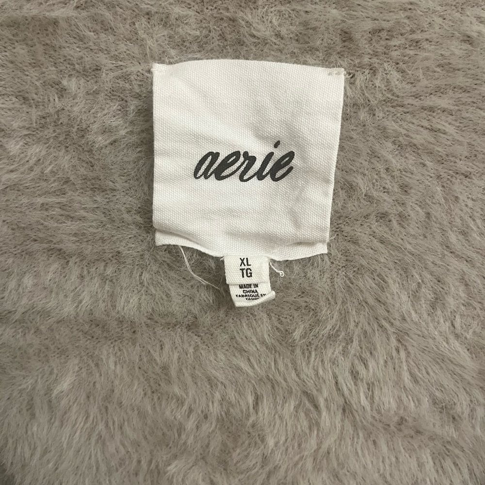 Aerie Fuzzy Cropped Cardigan in color Toasted Coconut - Picture 2 of 5